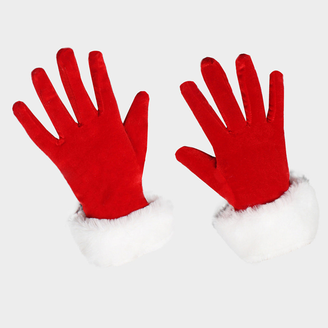 1 Pair Winter Christmas Gloves Thick Plush Trim Anti-slip Elastic Keep Warm Windproof Santa Claus Cosplay Performance Image 12