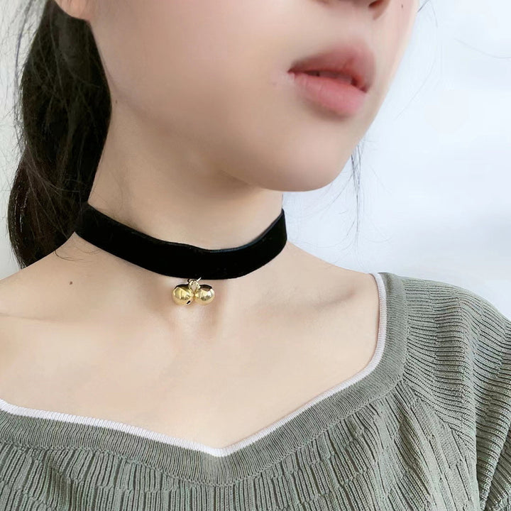 Lady Christmas Necklace Dual Bell Decor Adjustable Copper Velvet Year Party Choker Collar Neck Jewelry Photo Prop Image 1