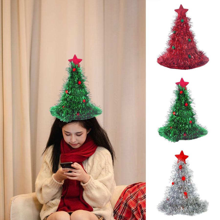 Christmas Hat Christmas Tree Shape Star Plush Ball And Sequins Decor Photo Prop Stage Performance Santa Hat Year Party Image 1