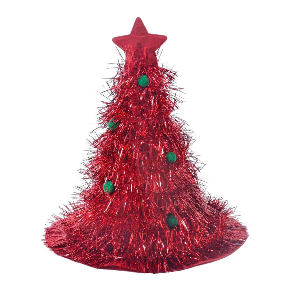 Christmas Hat Christmas Tree Shape Star Plush Ball And Sequins Decor Photo Prop Stage Performance Santa Hat Year Party Image 2