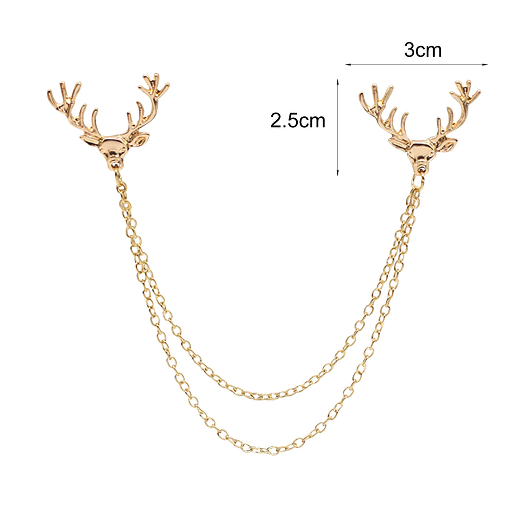 Men Lapel Pin Antler Decor Double Chains Anti-slip Dress-up Polished Suit Coat Collar Pin Coat Brooch Adult Clothes Hats Image 6