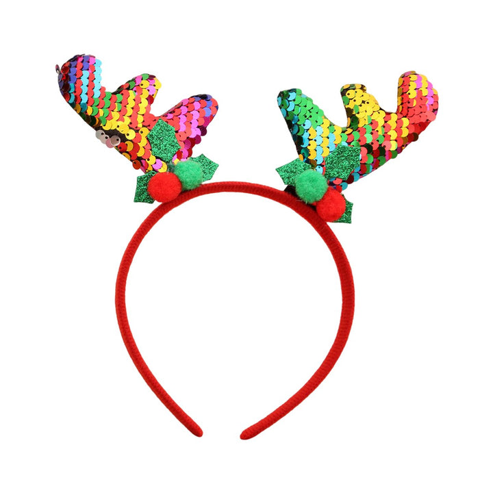 Christmas Headband Sequins Antler Decor Hair Hoop Kids Adults Elastic Headband Festive Glitter Headwear Image 4