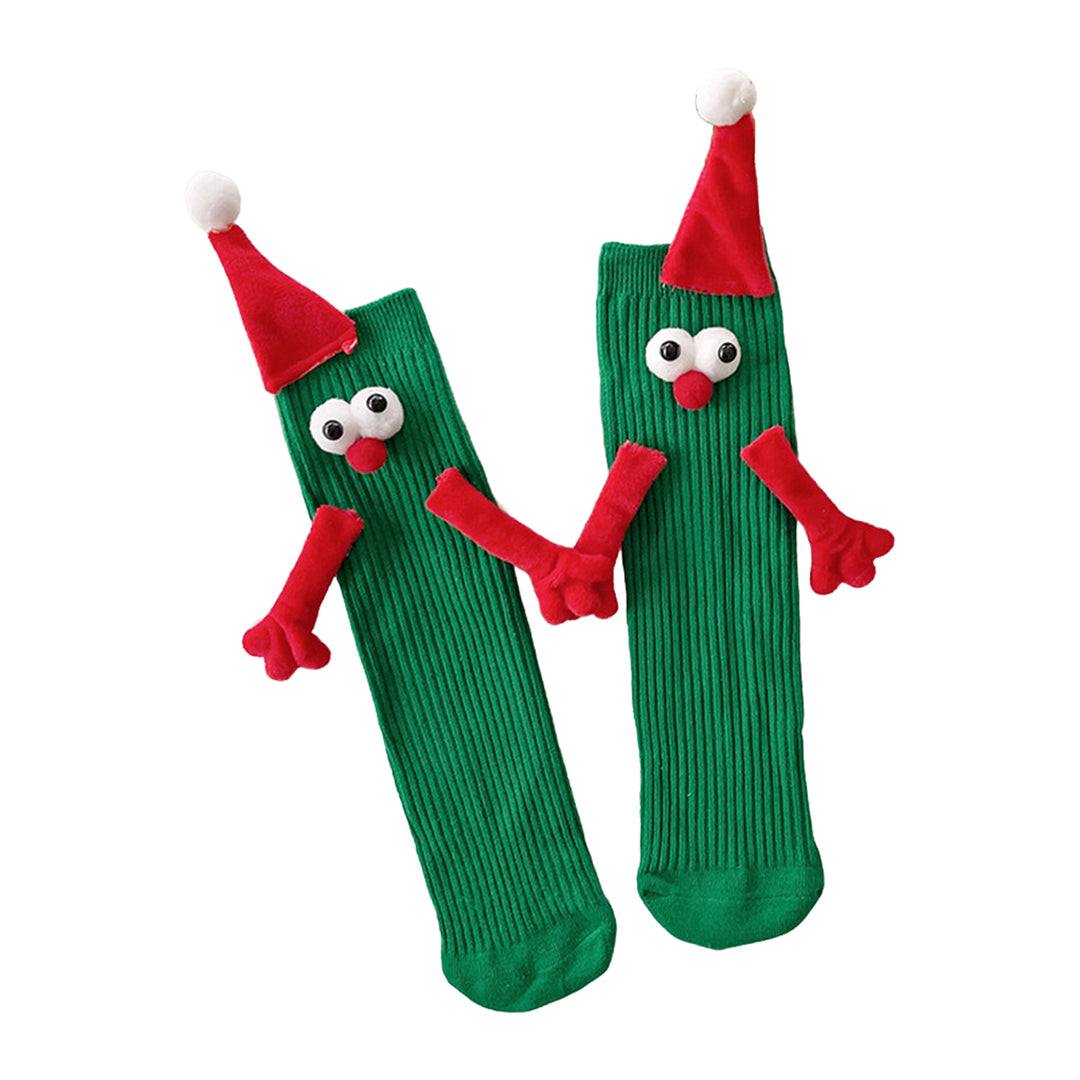 1 Pair Christmas Couple Socks Cartoon Shape Magnetic Hand-linking Festive Mid-tube Thick Warm Anti-slip Holiday Party Image 4