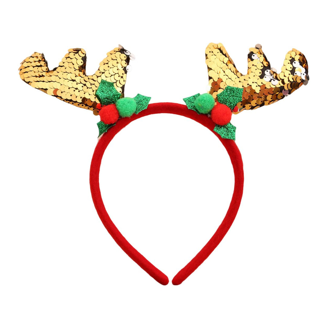 Christmas Headband Sequins Antler Decor Hair Hoop Kids Adults Elastic Headband Festive Glitter Headwear Image 1