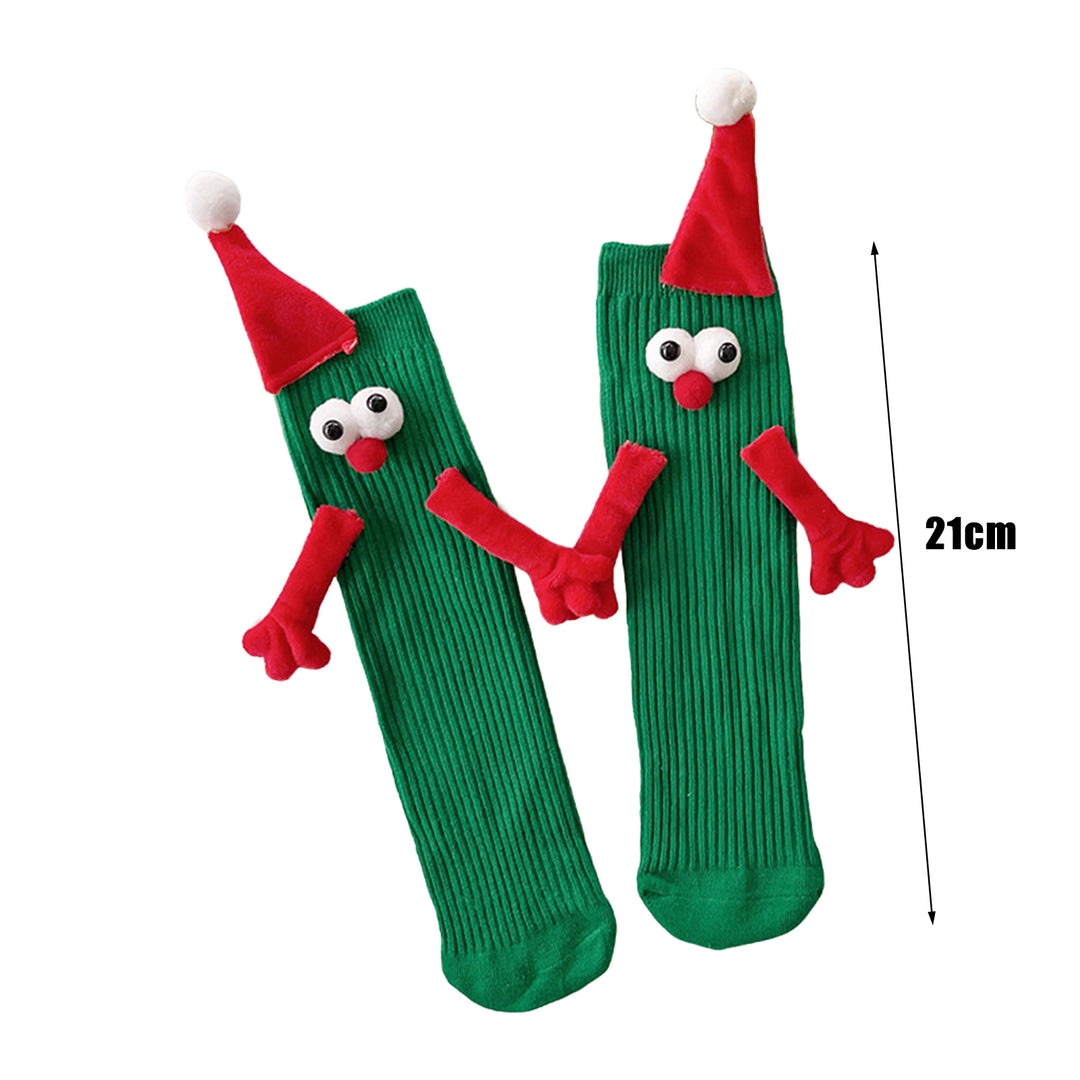 1 Pair Christmas Couple Socks Cartoon Shape Magnetic Hand-linking Festive Mid-tube Thick Warm Anti-slip Holiday Party Image 9