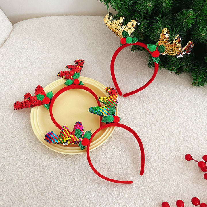 Christmas Headband Sequins Antler Decor Hair Hoop Kids Adults Elastic Headband Festive Glitter Headwear Image 11