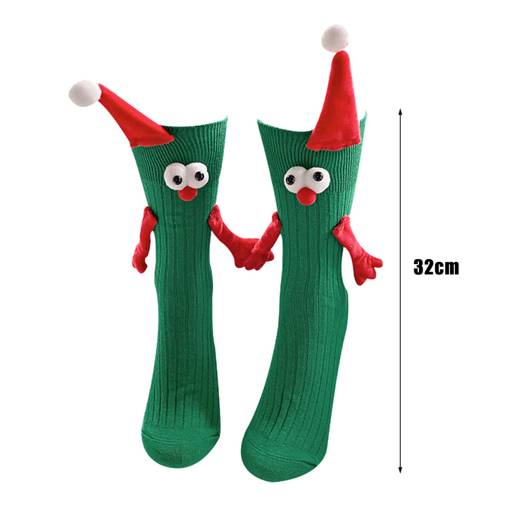 1 Pair Christmas Couple Socks Cartoon Shape Magnetic Hand-linking Festive Mid-tube Thick Warm Anti-slip Holiday Party Image 10