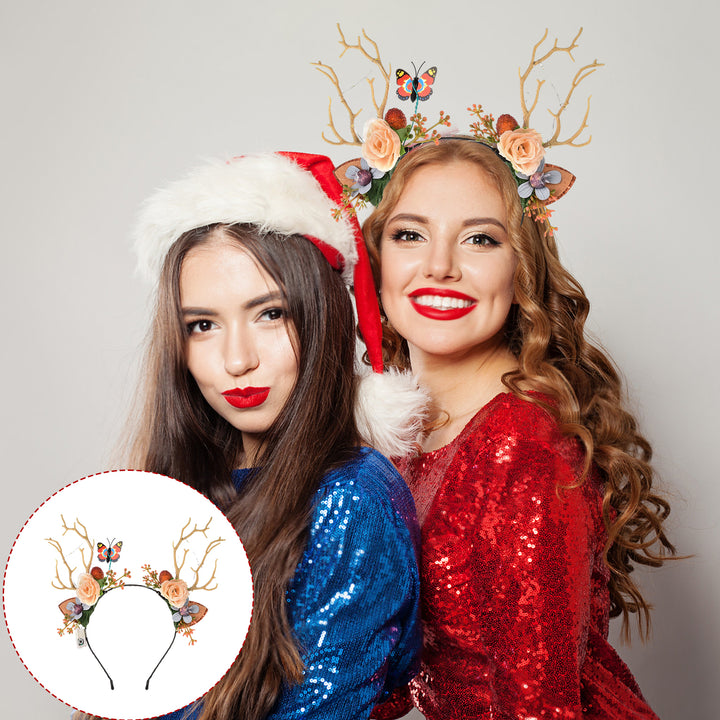 Christmas Hair Hoop Flower Butterflies Decor Antlers Design LED Light Headband Parties Performances Accessory Image 1