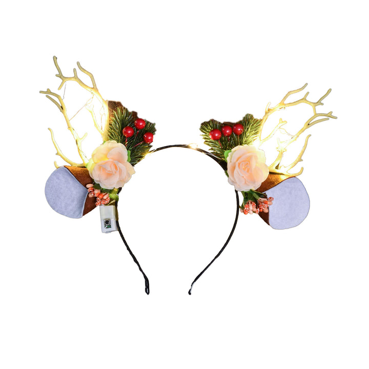 Christmas Hair Hoop Flower Butterflies Decor Antlers Design LED Light Headband Parties Performances Accessory Image 2