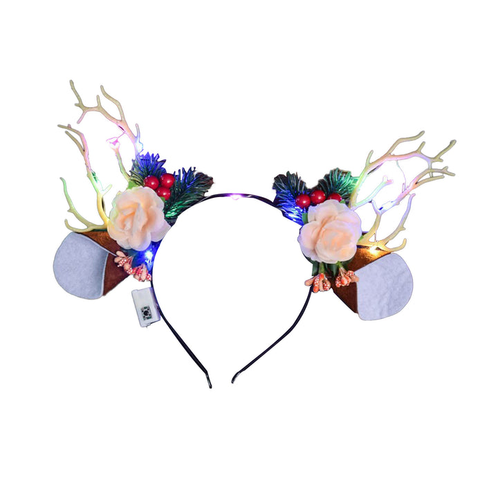 Christmas Hair Hoop Flower Butterflies Decor Antlers Design LED Light Headband Parties Performances Accessory Image 3