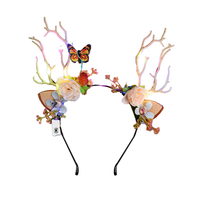 Christmas Hair Hoop Flower Butterflies Decor Antlers Design LED Light Headband Parties Performances Accessory Image 4