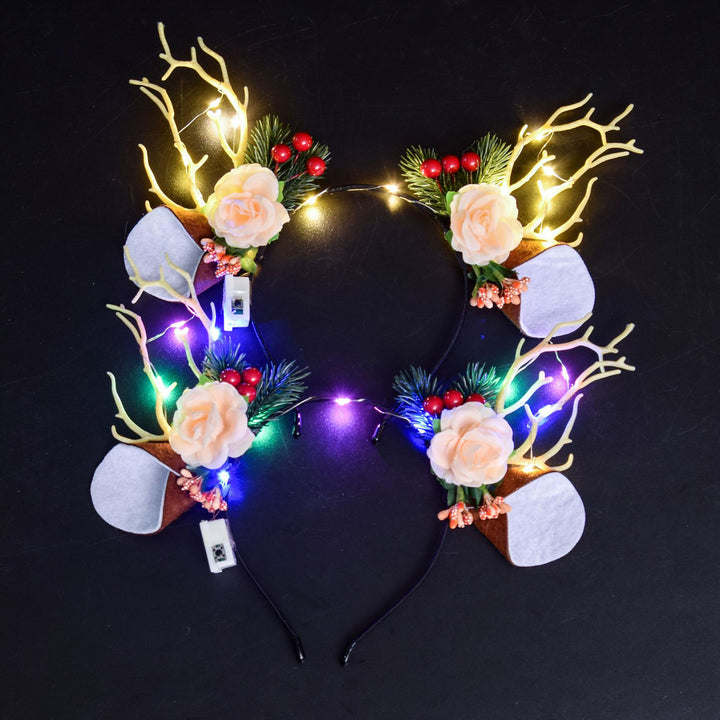 Christmas Hair Hoop Flower Butterflies Decor Antlers Design LED Light Headband Parties Performances Accessory Image 8