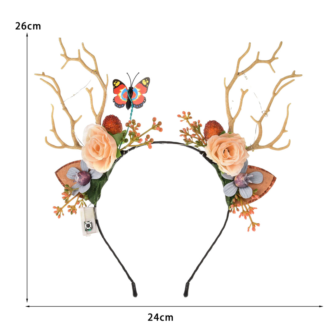 Christmas Hair Hoop Flower Butterflies Decor Antlers Design LED Light Headband Parties Performances Accessory Image 9