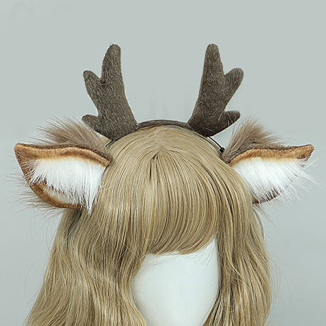 Women Plush Christmas Antler Headband Handmade 3D Ear Decor Hair Hoop Cosplay Party Hair Accessories Image 1