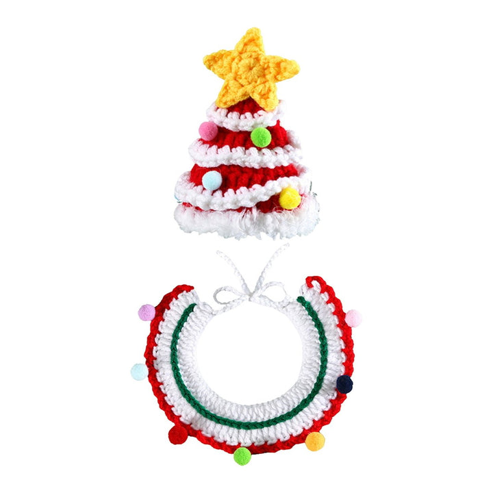 Christmas Pet Costume Hand-Woven Dog Collar And Hat Set Knitted Puppy Collar Scarf Santa Hat Cosplay Prop for Christmas Image 2