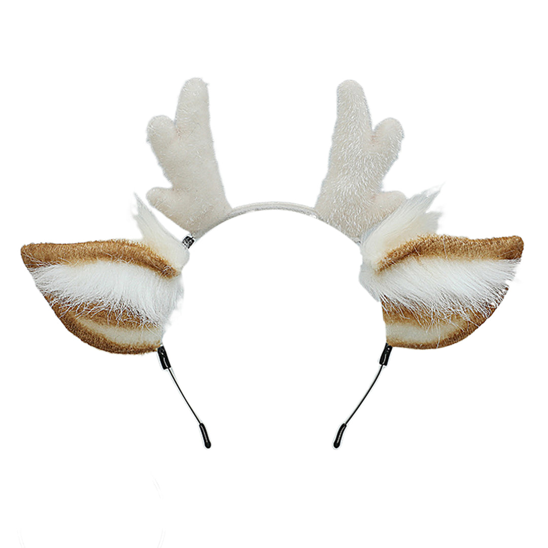 Women Plush Christmas Antler Headband Handmade 3D Ear Decor Hair Hoop Cosplay Party Hair Accessories Image 4