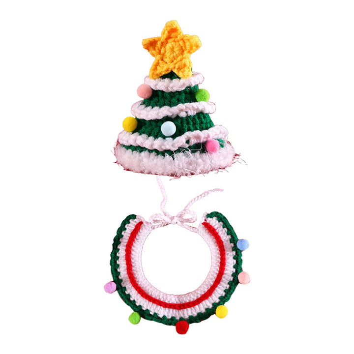 Christmas Pet Costume Hand-Woven Dog Collar And Hat Set Knitted Puppy Collar Scarf Santa Hat Cosplay Prop for Christmas Image 3