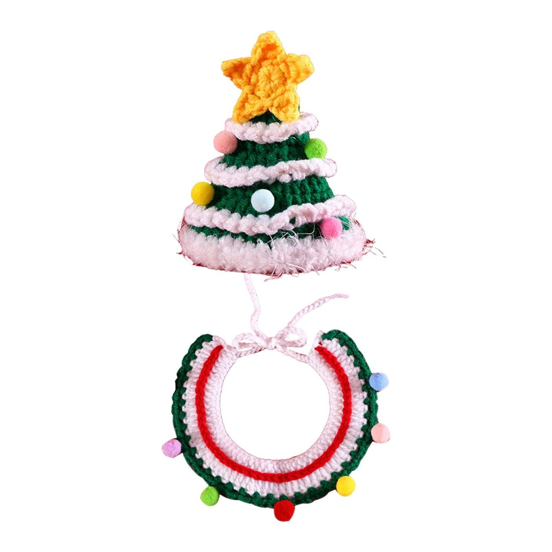 Christmas Pet Costume Hand-Woven Dog Collar And Hat Set Knitted Puppy Collar Scarf Santa Hat Cosplay Prop for Christmas Image 1