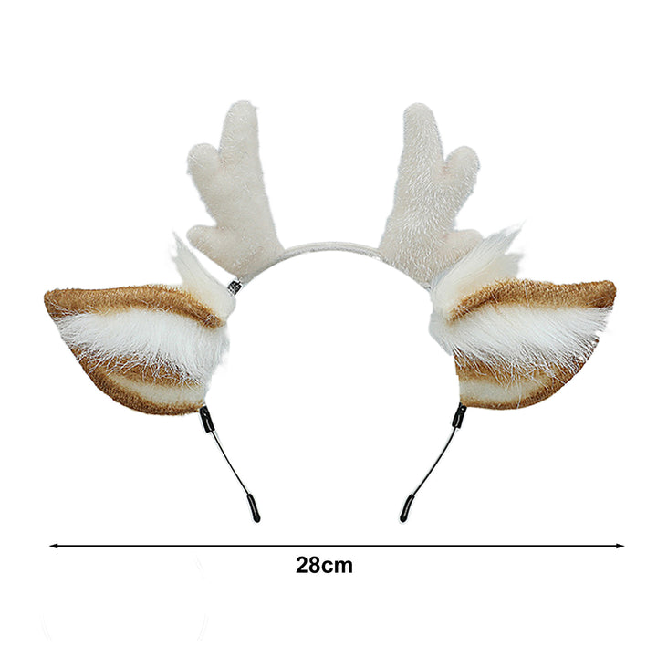 Women Plush Christmas Antler Headband Handmade 3D Ear Decor Hair Hoop Cosplay Party Hair Accessories Image 6