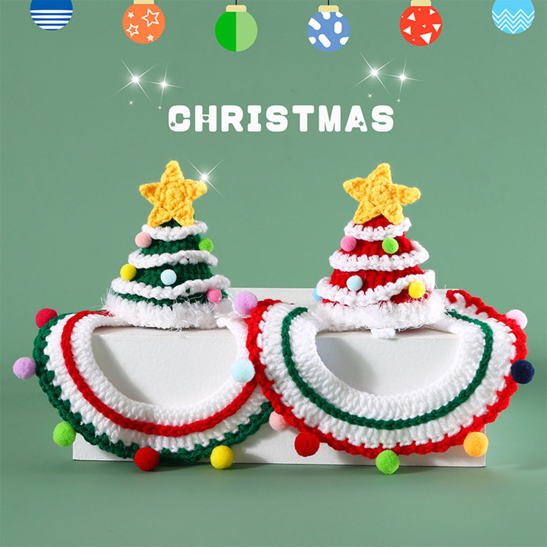 Christmas Pet Costume Hand-Woven Dog Collar And Hat Set Knitted Puppy Collar Scarf Santa Hat Cosplay Prop for Christmas Image 4