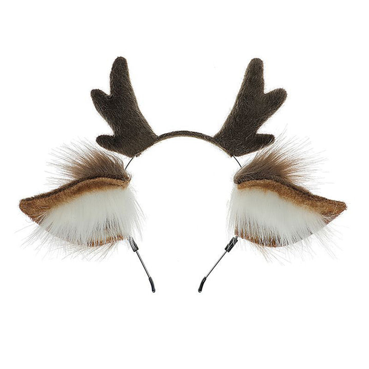 Women Plush Christmas Antler Headband Handmade 3D Ear Decor Hair Hoop Cosplay Party Hair Accessories Image 8