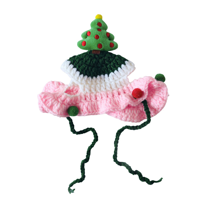 Hand-Knitted Cat Hat Lace-Up Pet Christmas Tree Reindeer Star Hat for Kittens Puppies Cute Cat Dress-up Accessories for Image 4