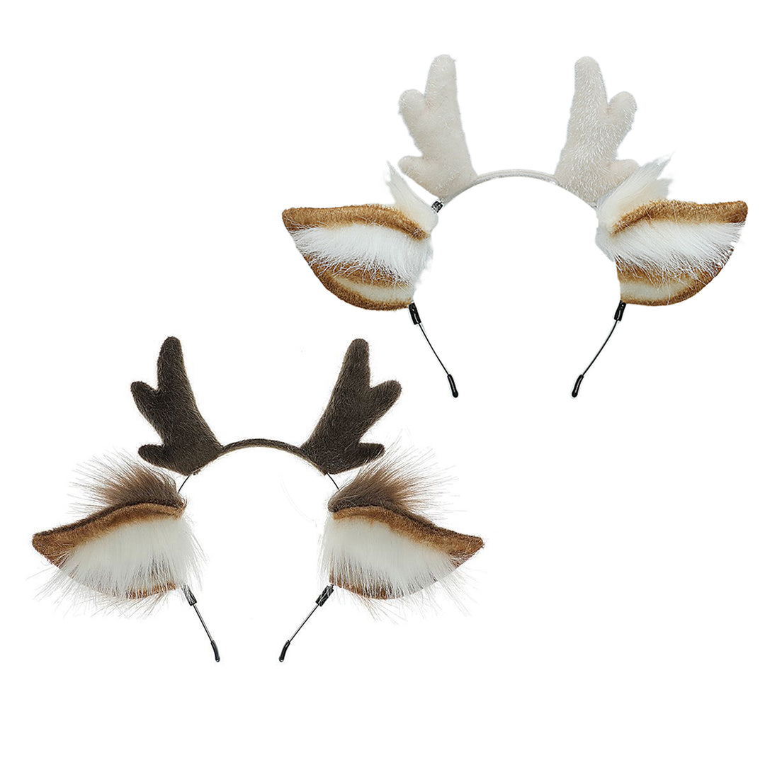 Women Plush Christmas Antler Headband Handmade 3D Ear Decor Hair Hoop Cosplay Party Hair Accessories Image 9