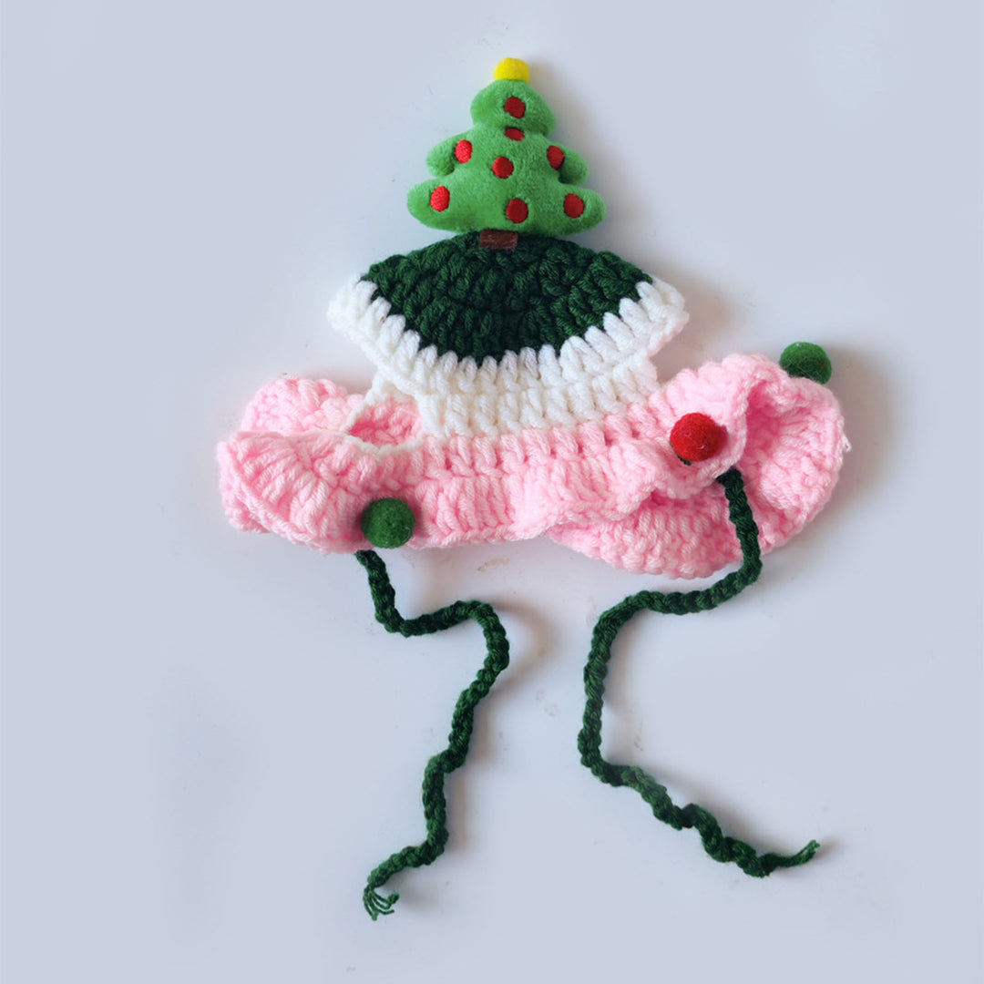 Hand-Knitted Cat Hat Lace-Up Pet Christmas Tree Reindeer Star Hat for Kittens Puppies Cute Cat Dress-up Accessories for Image 8