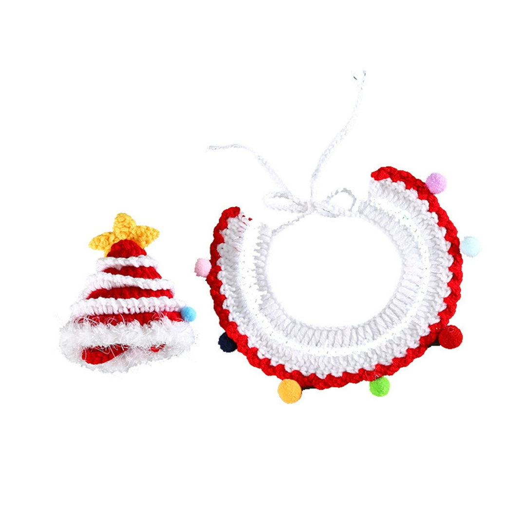 Christmas Pet Costume Hand-Woven Dog Collar And Hat Set Knitted Puppy Collar Scarf Santa Hat Cosplay Prop for Christmas Image 12