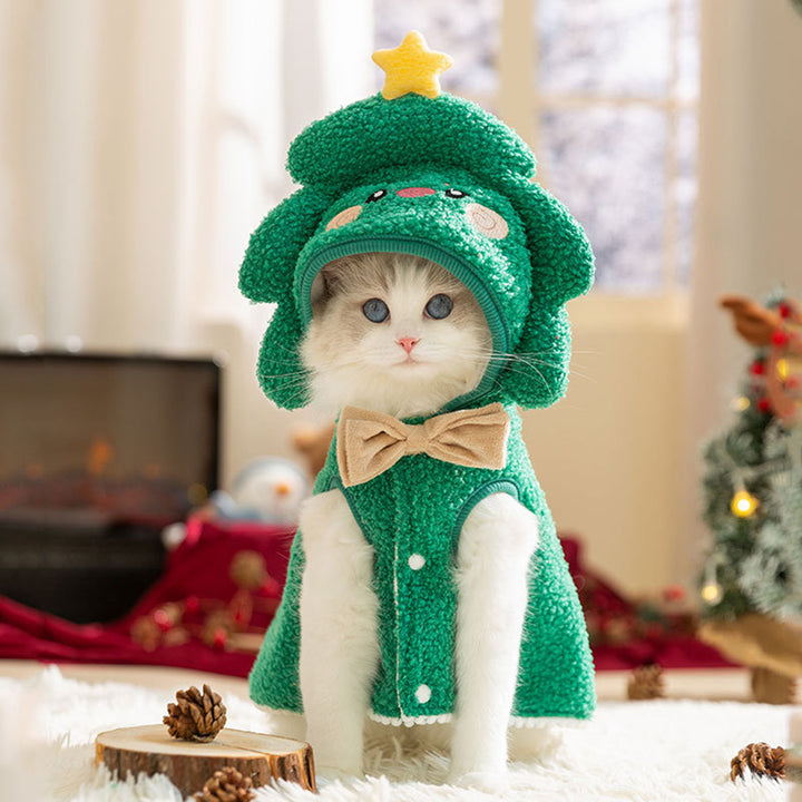 Christmas Cat Cape Warm Pet Hooded Costume Fuzzy Puppy Cloak with Star Anlter Winter Pet Outfit for Party Photo Prop Image 8