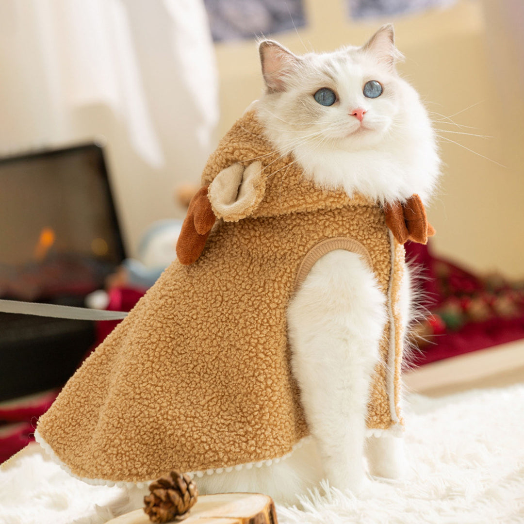 Christmas Cat Cape Warm Pet Hooded Costume Fuzzy Puppy Cloak with Star Anlter Winter Pet Outfit for Party Photo Prop Image 12