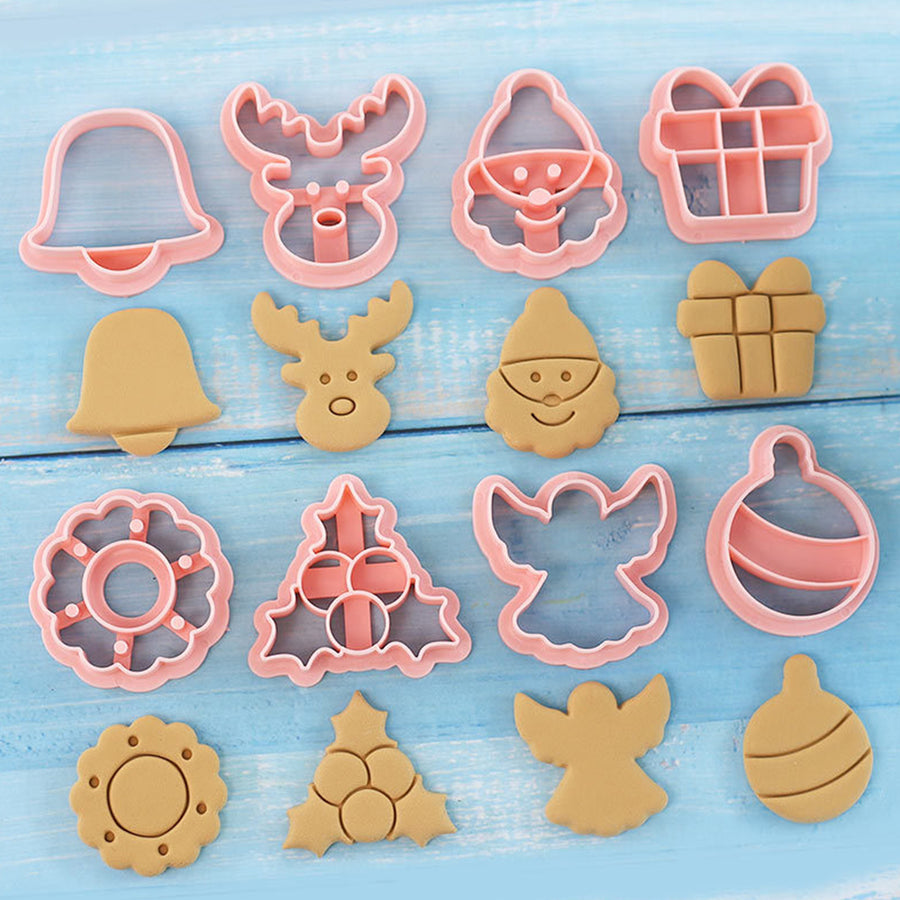 8Pcs Christmas Cookie Cutter Set 3D Mini Stamps for Baking DIY Press Molds Tree Snowflake Sugar Cookies Molds Food-Grade Image 1