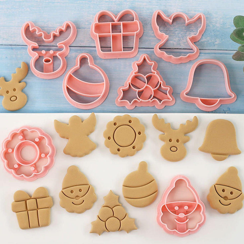 8Pcs Christmas Cookie Cutter Set 3D Mini Stamps for Baking DIY Press Molds Tree Snowflake Sugar Cookies Molds Food-Grade Image 2