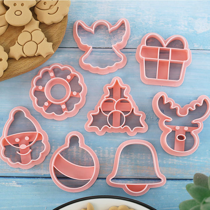 8Pcs Christmas Cookie Cutter Set 3D Mini Stamps for Baking DIY Press Molds Tree Snowflake Sugar Cookies Molds Food-Grade Image 3