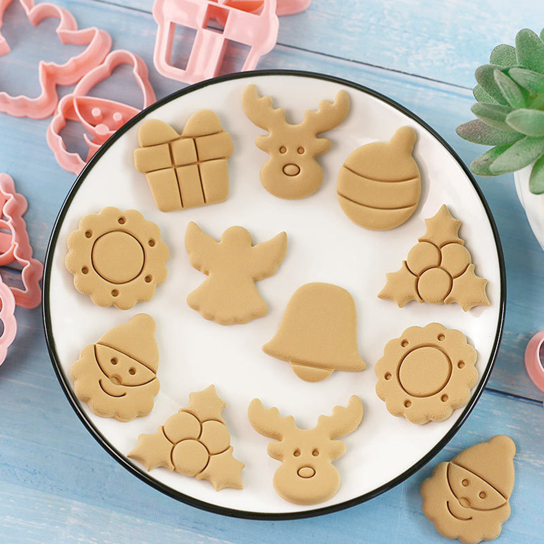 8Pcs Christmas Cookie Cutter Set 3D Mini Stamps for Baking DIY Press Molds Tree Snowflake Sugar Cookies Molds Food-Grade Image 7