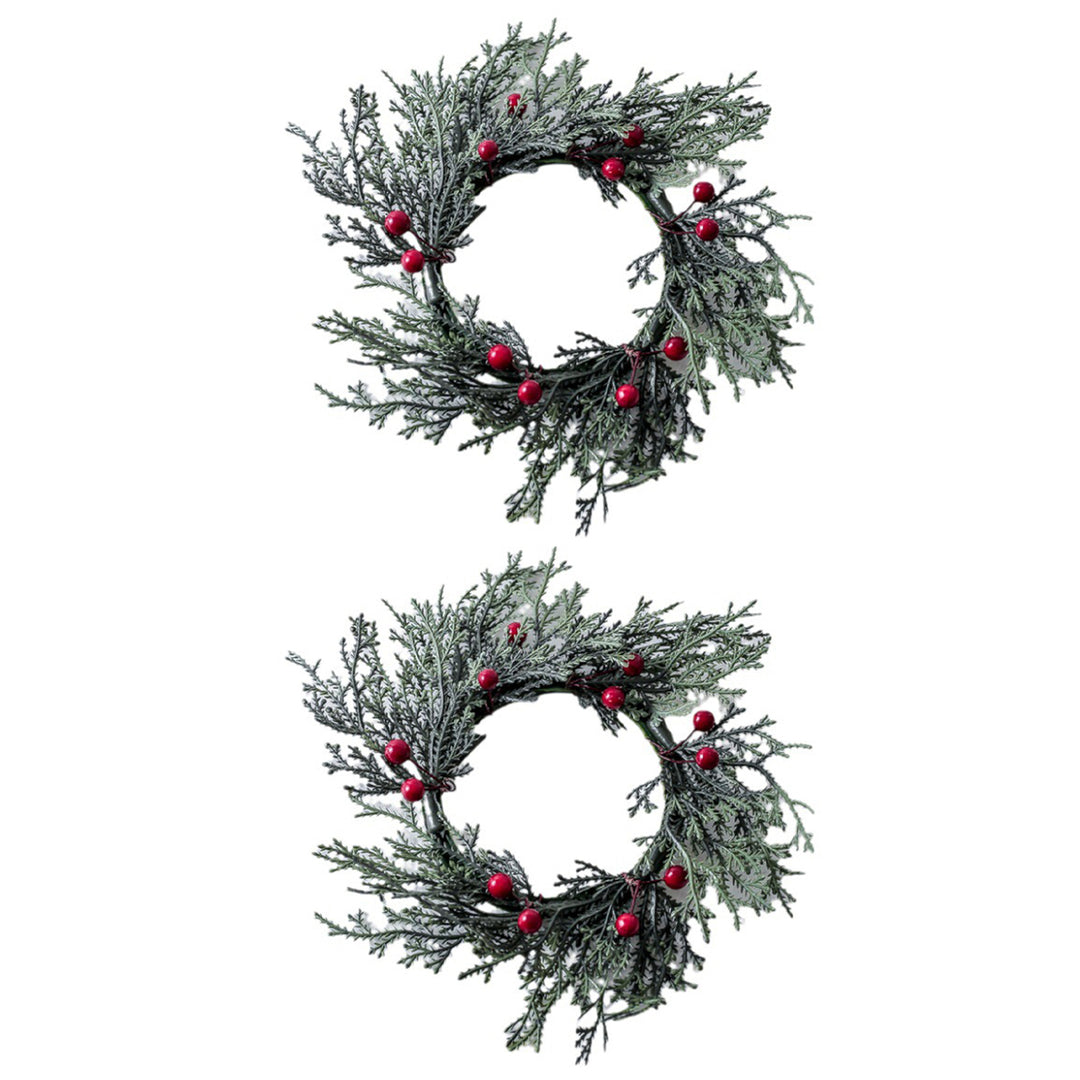 2 Pcs Christmas Candle Rings Artificial Pine Needle Red Berries Garland Realistic Pine Branch Candle Wreath for Holiday Image 6