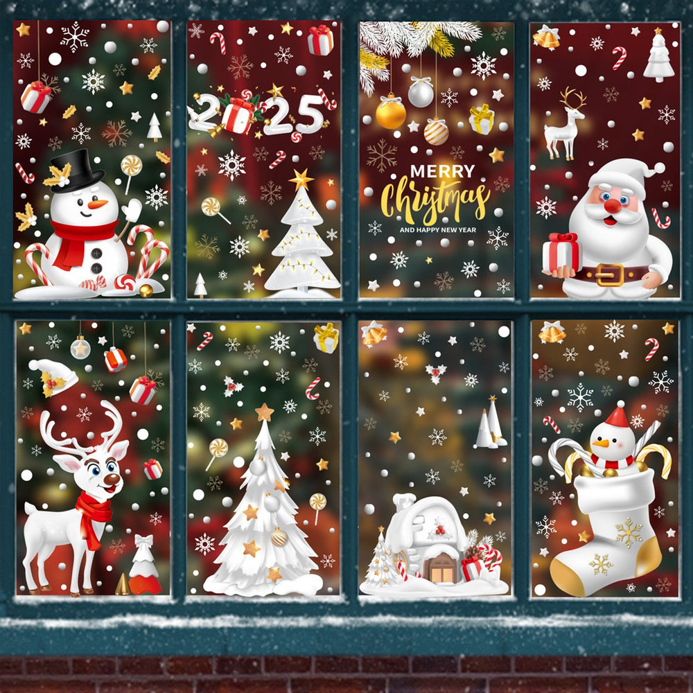 9 Pcs Christmas Static Stickers Winter Window Snowflakes Decal Santa Claus Snowmen Non-adhesive Stickers for Home School Image 2