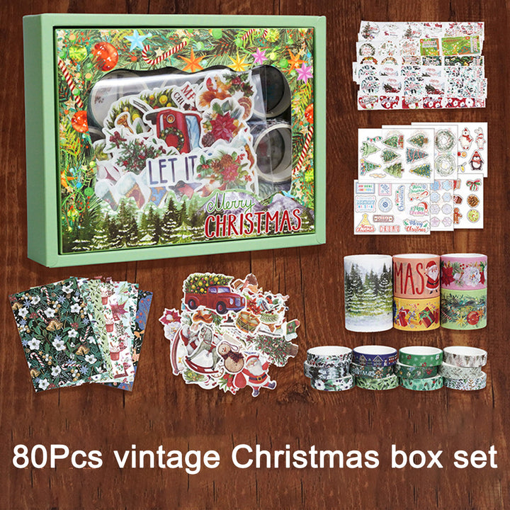 80Pcs/Set Christmas Snowman Tree Pattern PET Tapes Pre-Cut Holiday Scene Stickers Journaling Scrapbook Supplies Image 1