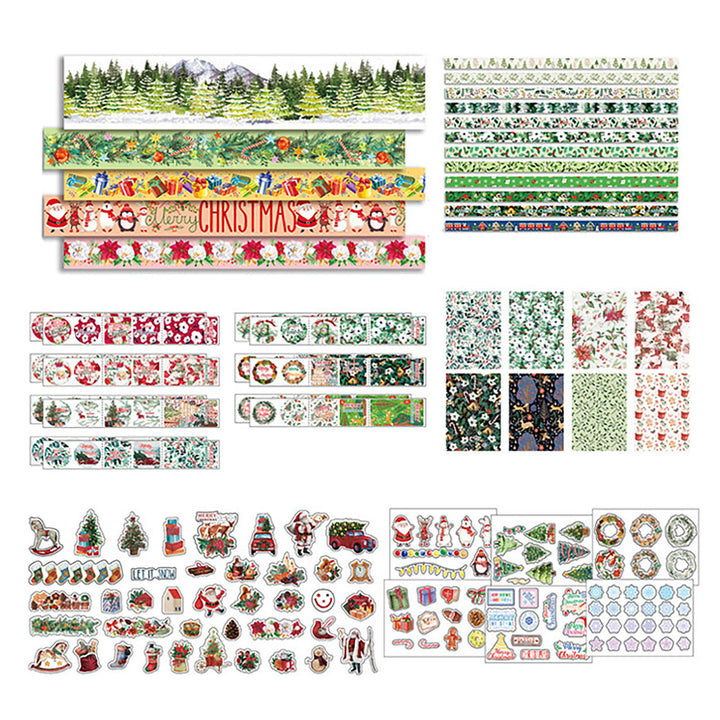 80Pcs/Set Christmas Snowman Tree Pattern PET Tapes Pre-Cut Holiday Scene Stickers Journaling Scrapbook Supplies Image 4