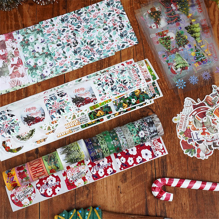 80Pcs/Set Christmas Snowman Tree Pattern PET Tapes Pre-Cut Holiday Scene Stickers Journaling Scrapbook Supplies Image 8