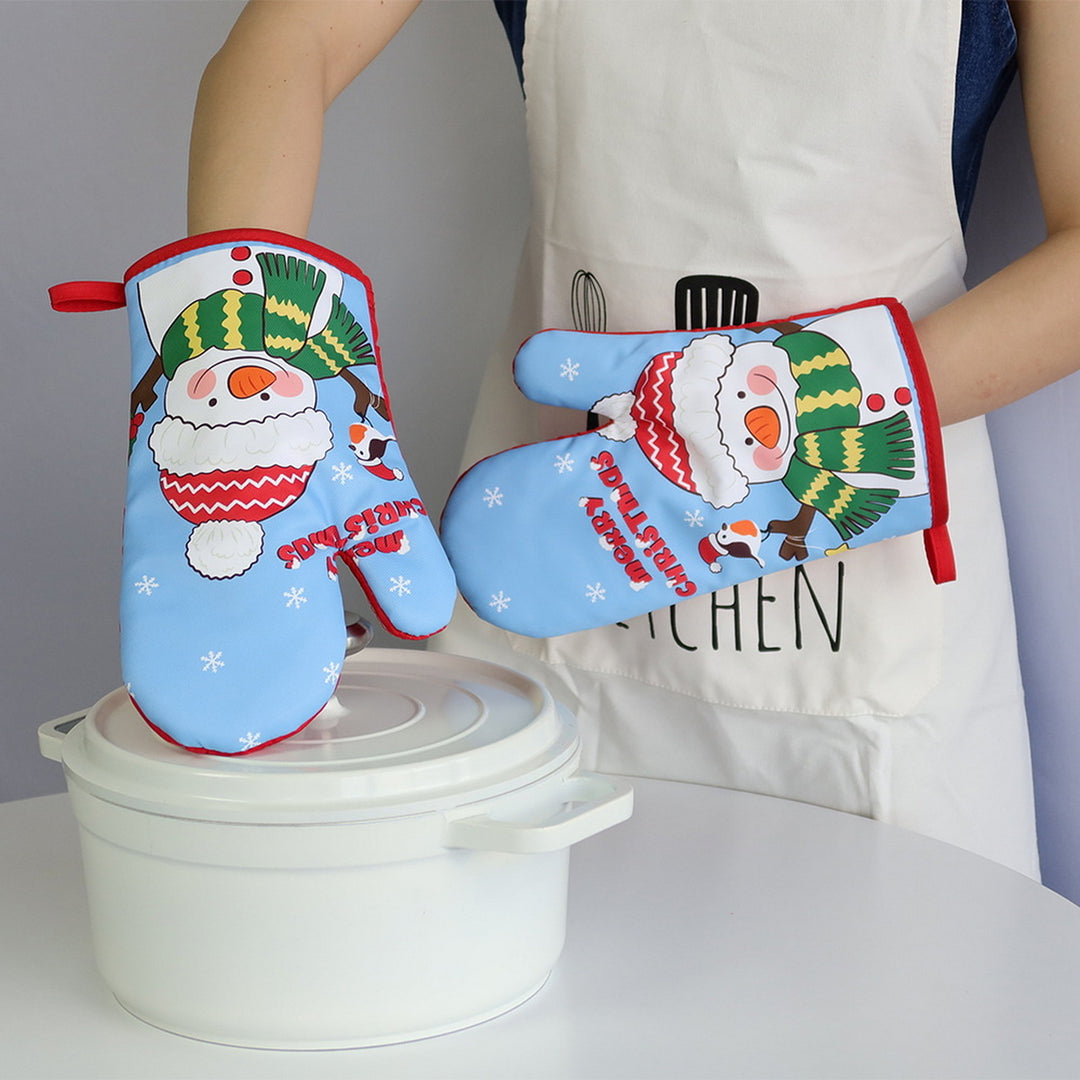 Christmas Insulated Gloves Thermal Baking Oven Mitts Hanging Loop Design Heat Resistant Kitchen Gloves for Cooking Image 7