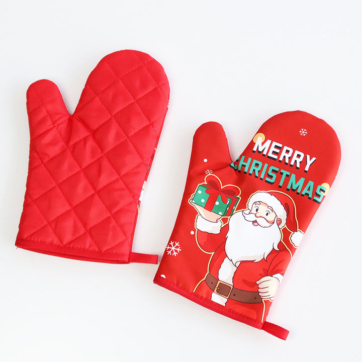 Christmas Insulated Gloves Thickened Baking Oven Mitts Hanging Loop Design Heat Resistant Kitchen Gloves for Baking Image 8