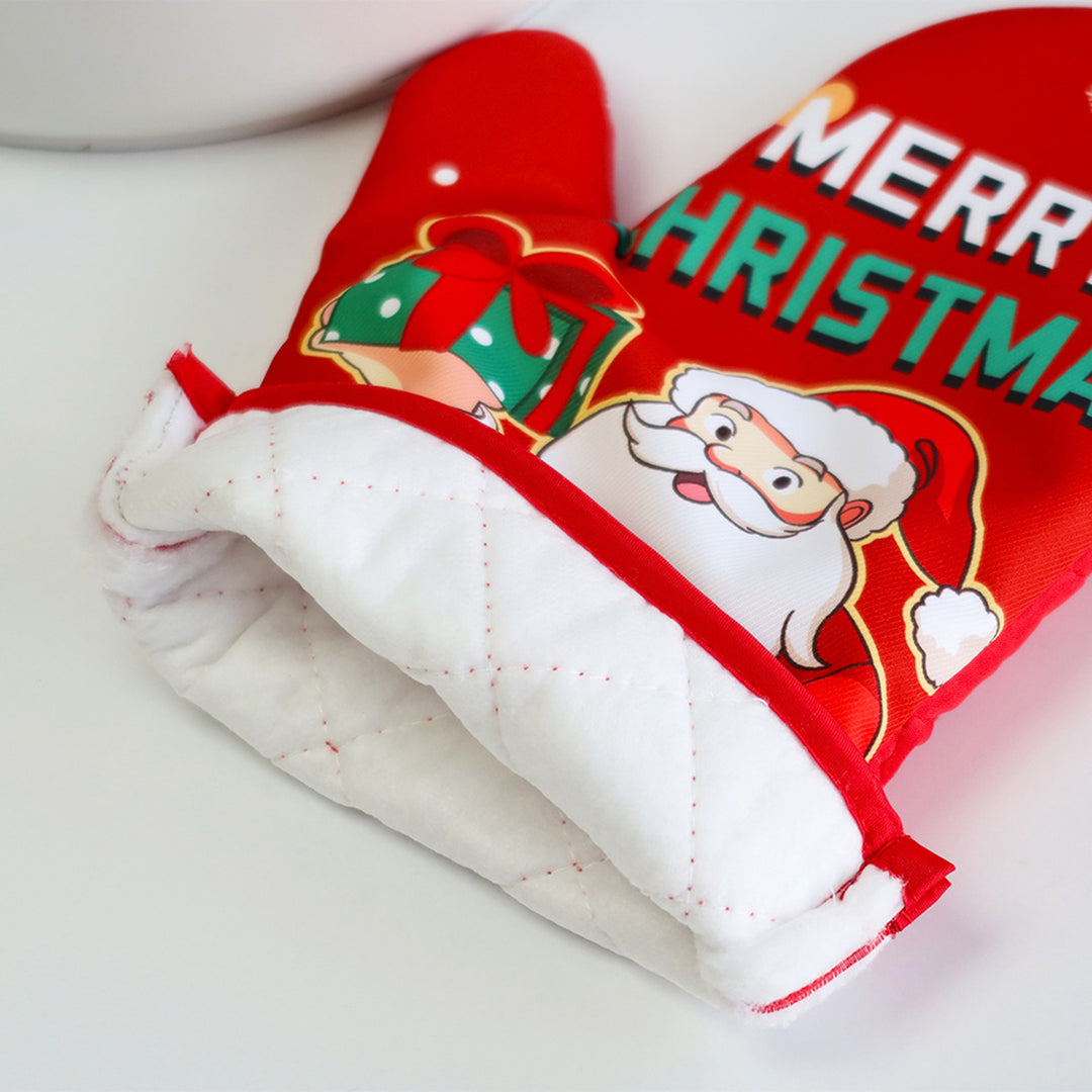 Christmas Insulated Gloves Thickened Baking Oven Mitts Hanging Loop Design Heat Resistant Kitchen Gloves for Baking Image 12