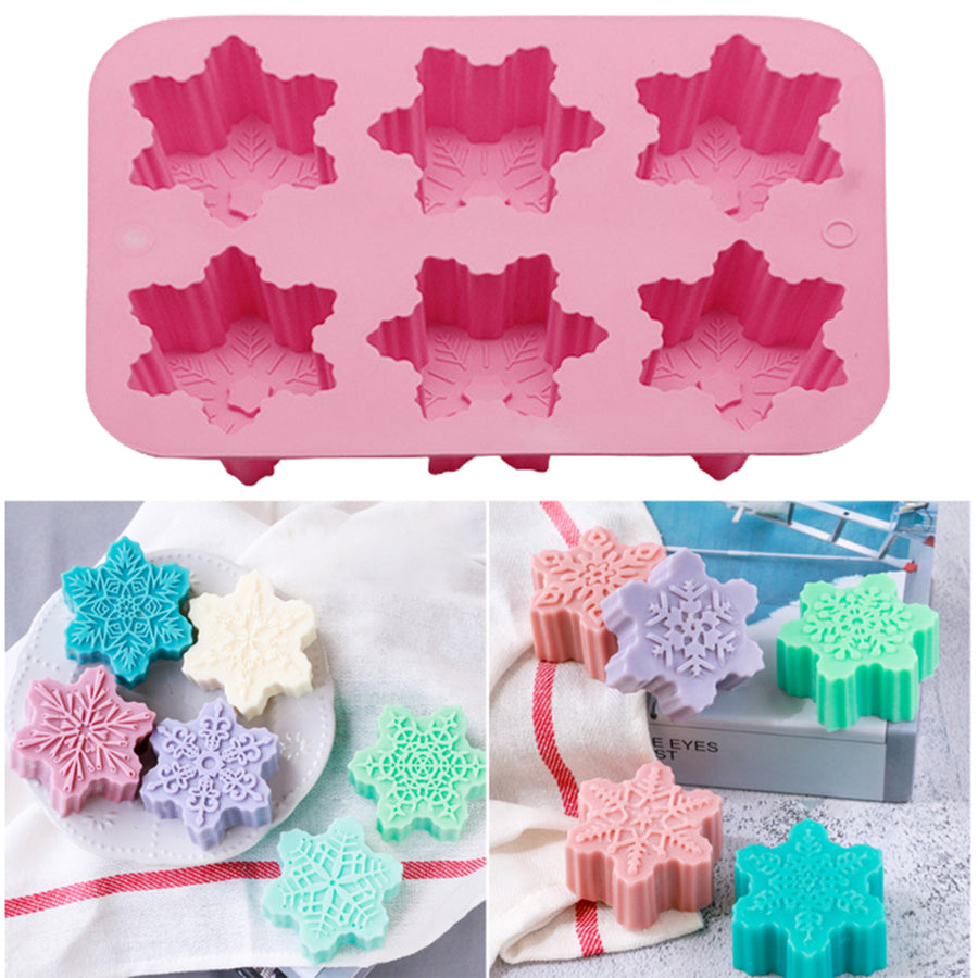 Christmas Snowflake Silicone Mold DIY Soap Chocolate Cake Decoration 6 Small Molds for Christmas Party Image 1