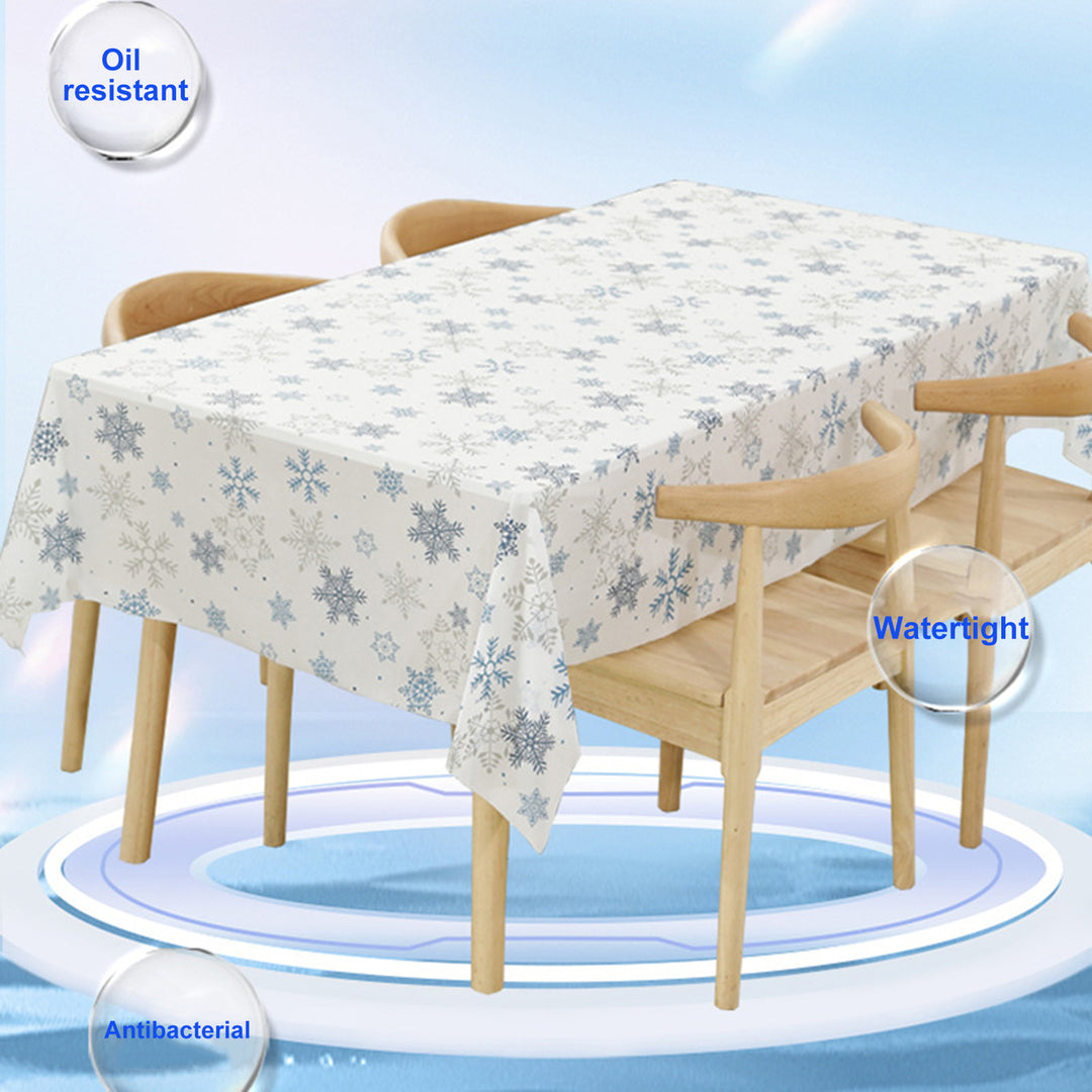 Christmas Tablecloth Disposable Waterproof Snowflake Pattern Table Cover for Festive Holiday Party Decoration Image 2