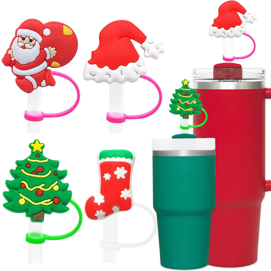 4Pcs Christmas Straw Covers with Handle Creative Shape Unique Design Food Grade Tumbler Straw Toppers Image 1