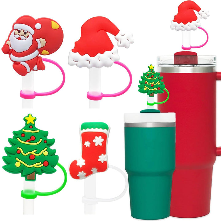 4Pcs Christmas Straw Covers with Handle Creative Shape Unique Design Food Grade Tumbler Straw Toppers Image 1