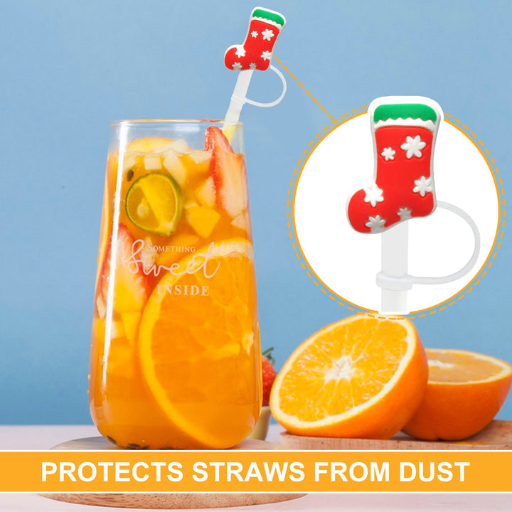 4Pcs Christmas Straw Covers with Handle Creative Shape Unique Design Food Grade Tumbler Straw Toppers Image 4