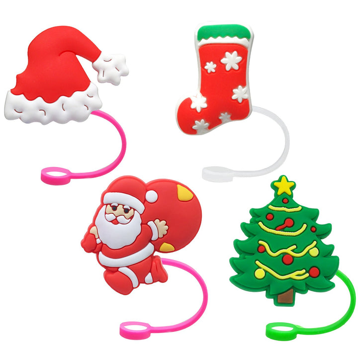 4Pcs Christmas Straw Covers with Handle Creative Shape Unique Design Food Grade Tumbler Straw Toppers Image 4