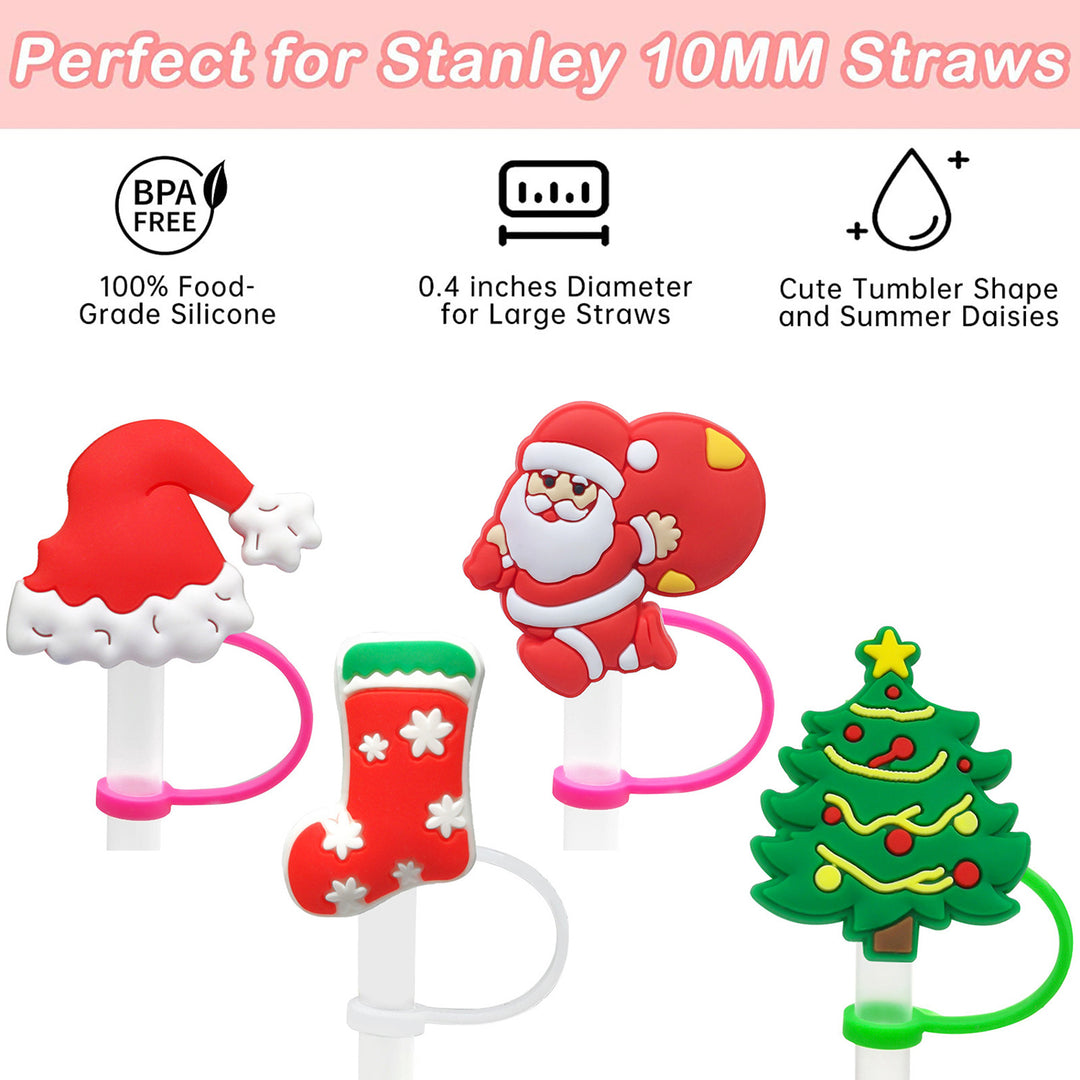 4Pcs Christmas Straw Covers with Handle Creative Shape Unique Design Food Grade Tumbler Straw Toppers Image 10